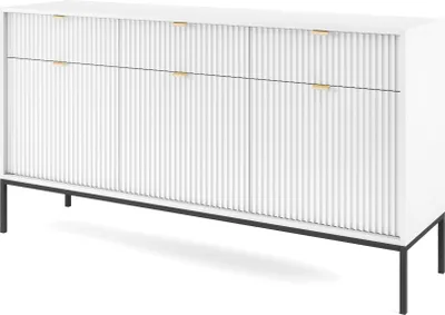 Produktbild von Selsey Sideboard Vellore Kommode 3-türig mit 3 Schubladen, Weiß mit geriffelten Fronten, 154 cm
