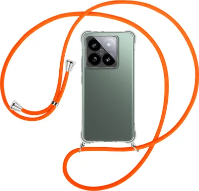 Produktbild von Handykette Backcover-Schutzhülle mit Band (Metall silberfarben) für Xiaomi 14T Pro 5G - neonorange