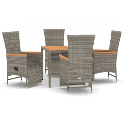 Obrázok produktu pre vidaXL 5-dielna záhradná jedálenská súprava s vankúšmi Grey Poly Rattan