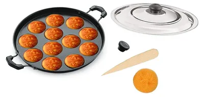 Image de Poêle antiadhésive pour appams avec couvercle - 12 brûleurs