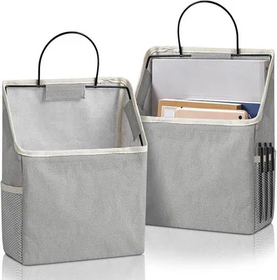 Imagen del producto de 2 estanterías de pared con bolsillos, estanterías colgantes con bolsillos para cocina, dormitorio o sala de estar (gris, diseño con un solo bolsillo)