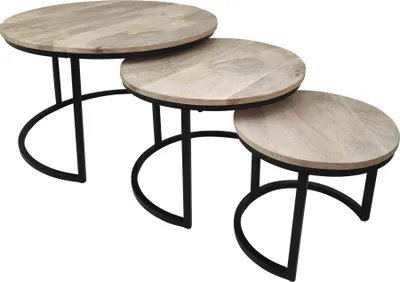 Produktbild von Lesli Living 3er Beistelltisch-Set "Jayden"Mangoholz natur/schwarz