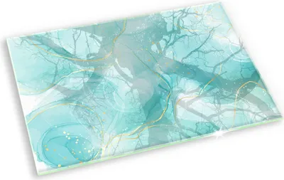 Produktbild von Glasplatte für Grabkerzen Gummifüße Glas Motiv - 80x52 cm - Blaugoldene Abstraktion