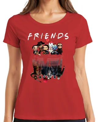 Obrázok produktu pre FRIENDS Horror Ikonen Pennywise Michael Jason Freddy Pinhead Damen T-Shirt, Rot, M