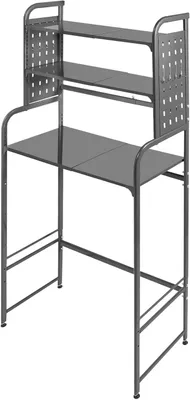 Image de Étagère de 3 niveaux pour lave-linge, dimensions 81x185x35 cm. Meuble de rangement pour lave-linge, modèle à fixer au mur ? Étagère grise pour WC, à placer au-dessus de la machine à laver. Chaque niveau peut supporter un poids de 33,07 lbs. Hauteur et largeur réglables, idéale pour les balcons et les salles de bains