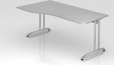 Produktbild von Schreibtisch Markku | Grau | BxT 180x100/80cm | Arbeitshöhe 72cm | höhenjustierbar 0-10 mm | C-Fuß-Gestell Silber | Rechteckform
