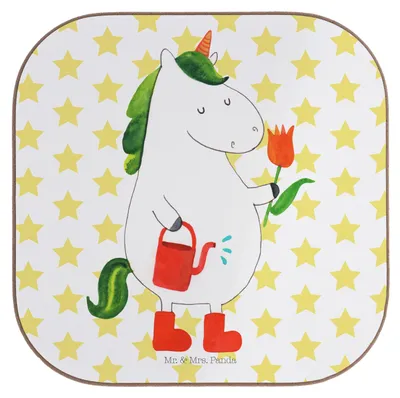 Produktbild von Mr. & Mrs. Panda Tischuntersetzer Einhorn Gärtner - Weiß - Geschenk, Garten, Tischschoner, Coaster, Untersetzer Gläser, Luftballon, gläseruntersetzer, Freundin, Einhörner