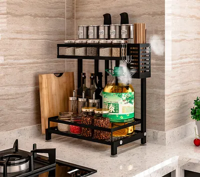 Produktbild von Küchenregal Gewürzregal Küchenarbeitsplatte Organizer Gewürz-Ständer 2 Ebenen 34x21x41.7cm
