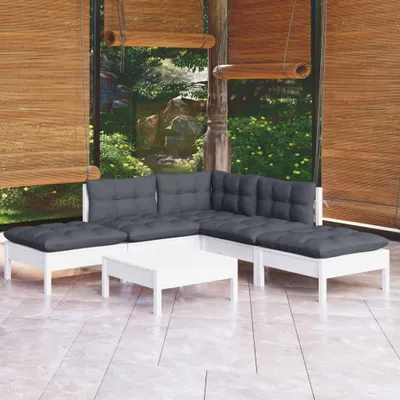 Produktbild von Cloris Designermöbel 6-tlg. Garten-Lounge-Set mit Kissen Weiß Kiefernholz 2024 Neu