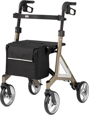 Produktbild von Bischoff & Bischoff Alevo Alu Rollator, faltbar, Leichtgewicht-Rollator für innen und außen, Gehwagen mit stabilem Sitz und abnehmbarer Tasche, Platin