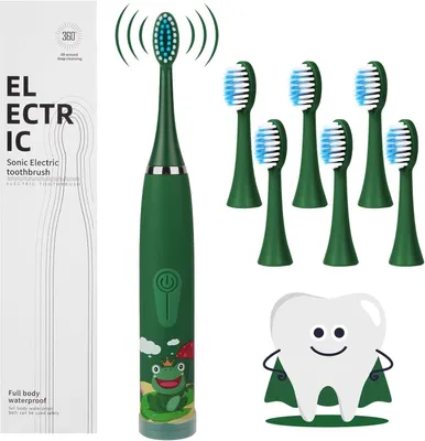 Produktbild von Elektrische Zahnbürste ,Kinderzahnbürste ab 5 Jahre, 6 weiche Ersatzbürstenköpfen, 2 Minuten Smart Timer, Wasserdicht IPX6, für Empfindliche Babyzähne