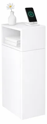 Image de Meuble de nuit, blanc, avec tiroir et porte, idéal pour une chambre