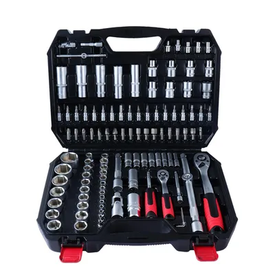 Produktbild von Metrischer Steckschlüsselsatz 1/4" & 1/2" (110-teilig) Knarrenkasten mit Stecknüssen & Bits