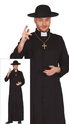 Produktbild von Priester Kostüm Kleriker Karneval Mittelalter Robe Mönch Spiritualität Religiöse Tradition Historisches Gewand Fasching Mystische Kleidung Sakrale Feier Kirche, Größe: 52 - 54 (L) Farbe: Schwarz