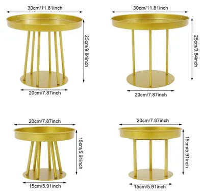 Image de Supports à fleurs ronds - Lot de 4 supports décoratifs - Fer - Décoration de table pour mariage et fiançailles - 2 x Ø 30 cm + 2 x Ø 20 cm - Doré