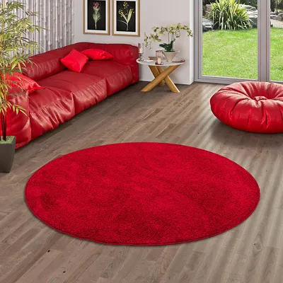 Produktbild von Teppich Hochflor Shaggy Cottage Rot Rund, Größe:300 cm Rund
