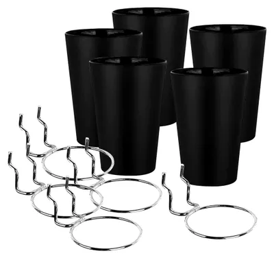 Produktbild von 5 Stecktafelbecher mit Ringen und Haken, Stecktafelhaken im Ringstil, Schwarz