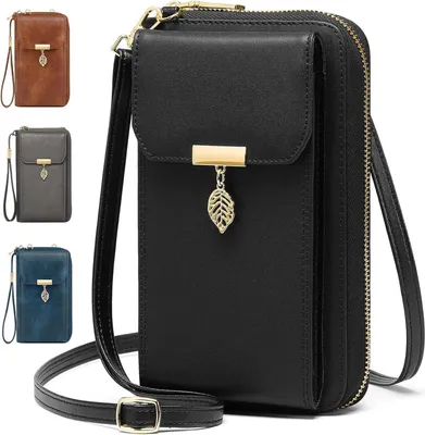 Produktbild von VOBUKE Handytasche Damen Leder RFID Schutz Umhängetasche mit 12 Kartenfächer Schwarz