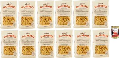 Produktbild von Rummo Penne rigate N. 66 Hartweizengrieß Pasta Italienische Nudeln 12x 500g Packung + Italian Gourmet Polpa di Pomodoro 400g Dose