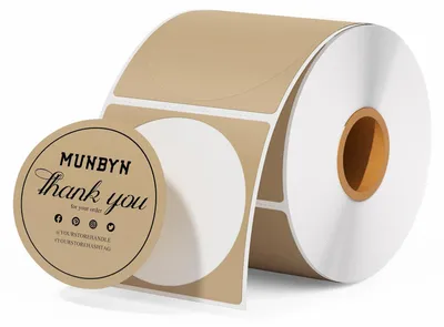 Imagen del producto de MUNBYN - Etiquetas redondas de 50x50 mm, autoadhesivas, en rollo, para envíos, 500 unidades. Etiquetas termotransferibles para diseño de logotipos personalizados, códigos QR, identificaciones, etiquetas de dirección, etiquetas para uso doméstico, en papel kraft marrón