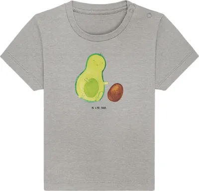 Produktbild von Mr. & Mrs. Panda Babyshirt Avocado Kern rollt 12. - 18. Monat - Heather Grey - Geschenk,  Baby T-Shirt, Baumwollshirt, Kinder Top, Geburtstag, Love, Schwangerschaft