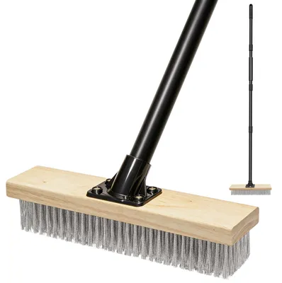 Imagen del producto de Escoba de acero inoxidable, 148 cm, con mango resistente, para uso en exteriores