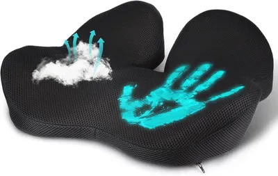Produktbild von Orthopädisches Sitzkissen, Memory Foam Steißbeinkissen, Ergonomisches Design Stuhlsitzkissen für langes Sitzen, Atmungsaktiv, Schwarz