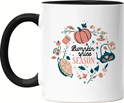 Produktbild von Pumpkin Spice Season Tasse Schwarz Laubblätter Kürbis Tee Kürbiskuchen Zimt Pumpkin Spice Pie Teekanne Herbstzeit Gewürz