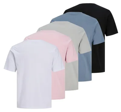 Produktbild von JACK&JONES Herren T-Shirts, 5er Pack - JCOLOGAN SUMMER PRINT, Rundhals, Baumwolle Rosa/Weiß/Schwarz S