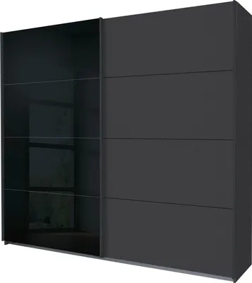 Produktbild von Kleiderschrank Schwebetürenschrank grau mit Glasfront 226 cm 2-türig - QUADRA - Die Möbelfundgrube