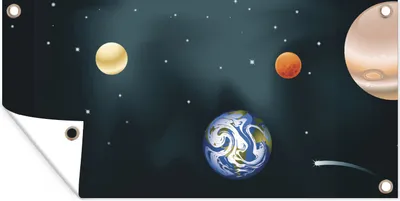 Produktbild von MuchoWow® 160x80 cm Outdoor-Poster Gartendeko Sichtschutz Garten Poster für den Garten  Eine Illustration des Sonnensystems mit unserem Planeten