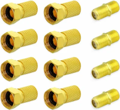 Produktbild von F-Stecker 6,5-7 mm + F-Doppelbuchse Vergoldet Kupplung Sat TV Antennen Koaxialkabel Verbinder (8X F-Stecker + 4X Doppelbuchse)