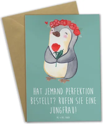 Produktbild von Mr. & Mrs. Panda Glückwunschkarte Jungfrau Perfektion - Meeresbrise - Geschenk, Detailverliebtheit, Strukturiertheit, Sternzeichen, Liebe zum Detail, einladungskarten