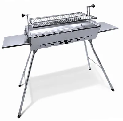 Produktbild von GOROCH Mangal Astana Edelstahl 2mm mit höhenverstellbarem Grillrost - klappbarer Schaschlikgrill mit Ablagen