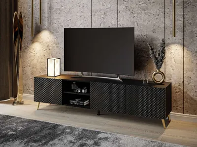 Produktbild von TV-Schrank GEORGIA Schwarz / Schwarz hochglanz, Beine: Gold