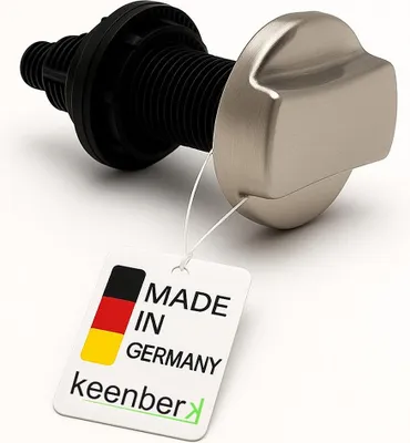 Produktbild von Drehexcenter-Set für Küchenspülen - Edelstahlkappe Ø 46 mm gebürstet + Drehbetätigung Ø 35 mm Bohrung – Ersatzteil für Excenterventil,  Germany