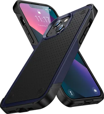 Produktbild von Für iPhone 14 /iPhone 13 Hülle Militärqualität Stoßfest Hybrid 2 in 1 Hart PC Weich TPU Handyhülle Blau Schwarz