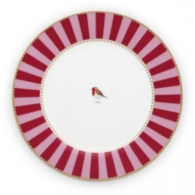 Produktbild von Pip Studio Frühstücksteller Love Birds Stripes Rot-Pink (21 cm)
