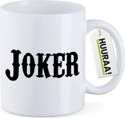 Produktbild von Huuraa Kaffeetasse Joker Schriftzug 330ml Weiß Keramik Kaffeebecher Geschenkidee