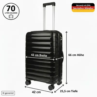 Mittelgrosser Koffer mit 70 Liter Volumen in der Farbe schwarz