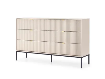 Zdjęcie produktu dla Komoda NOVUM Kaszmir z czarną metalową konstrukcją, wymiary: 154 × 91 × 39 cm – designerska komoda z 6 szufladami