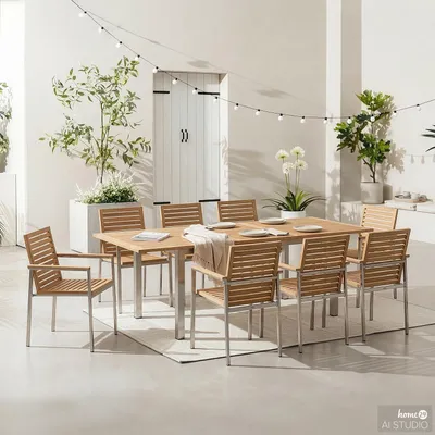 Produktbild von home24 Essgruppe - 9-teilig - Teak Massiv / Edelstahl