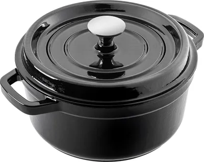 Obrázok produktu pre KADAX liatinový hrniec 4,5 litra, Ø 23 cm, hrniec z smaltovanej liatiny, okrúhly hrniec s pokrievkou, pekáč na dusenie, pečenie, varenie a zapekanie, pekáč (čierny)