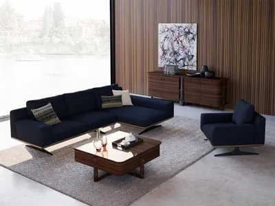Obrázek produktu pro Moderní modrý designový nábytek do obývacího pokoje Čalouněná pohovka čalounění textilem