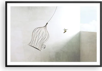 Produktbild von Gerahmtes Poster - Schwarzer Rahmen - Flug Vogel Käfig - 91,5x61 cm - Wand Bild - Wanddeko - Wandbilder - Kunstposter - Wandposter - Bilderrahmen - Bilder - Kunstdruck Wanddekoration - P2BAA91x61-5085