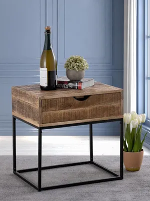 Produktbild von Nachtschrank Holz Nachtkästchen 45x45x35cm Nachtkonsole Maya Beistelltisch Metall Gestell