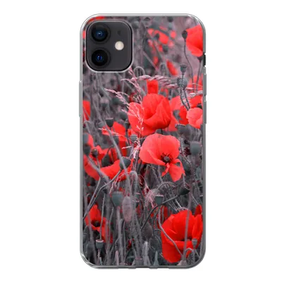 Produktbild von MuchoWow® Handyhülle Schutzhülle Hülle für iPhone 12 mini Rote Mohnblumen in einem Schwarz-Weiß-Bild Silikon Softcase Handy Hülle - Bild
