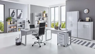 Produktbild von BMG Möbel Büromöbel-Set, Office Edition Set 6, grau/ weiß hochglanz
