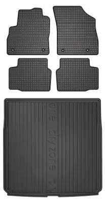 Image de Tapis en caoutchouc + bac de coffre pour Opel Astra K 2015-2022 (break, coffre standard) – 5 pièces, noirs, sur mesure