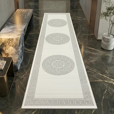 Zdjęcie produktu dla Orientalny designerski dywan z ornamentem w kolorze szary antracyt z efektem połysku Rozmiar - 80 x 300 cm